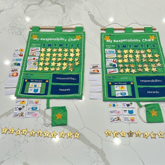 2 Responsibility-Chore Charts with Velcro  stars, responsibilities, and rewards - Picture 1 of 13